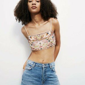 New Zara Embroidered Bustier in Beige-Pink Size S